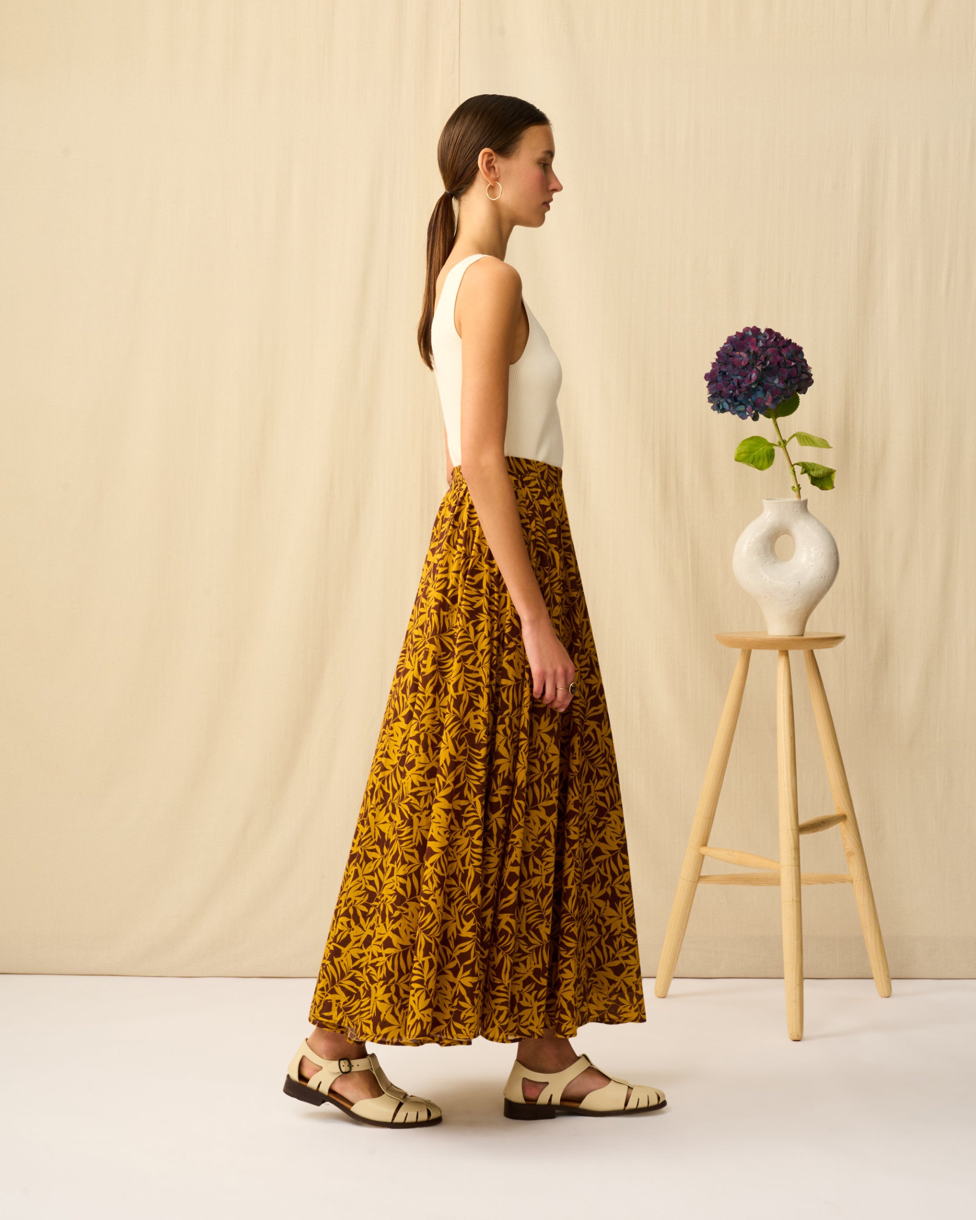 夜風のスカート Breezy Leaves/Brown