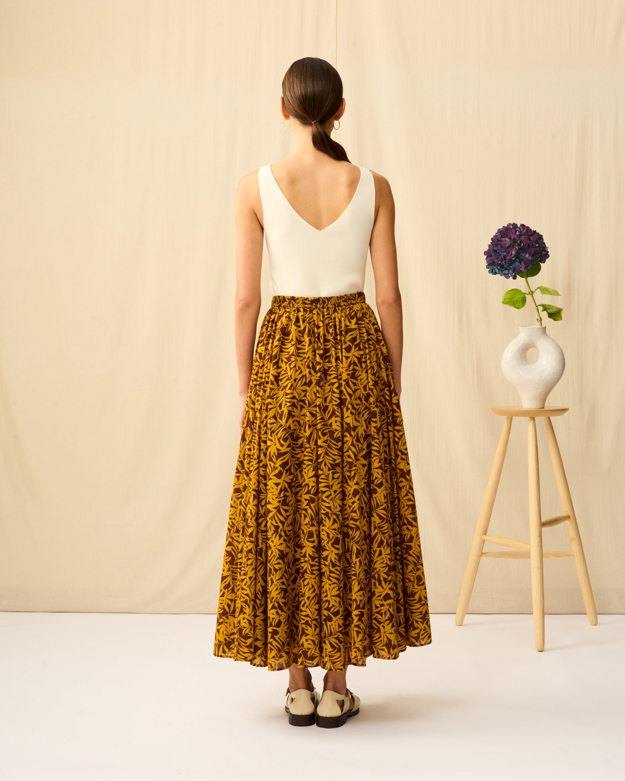 夜風のスカート Breezy Leaves/Brown
