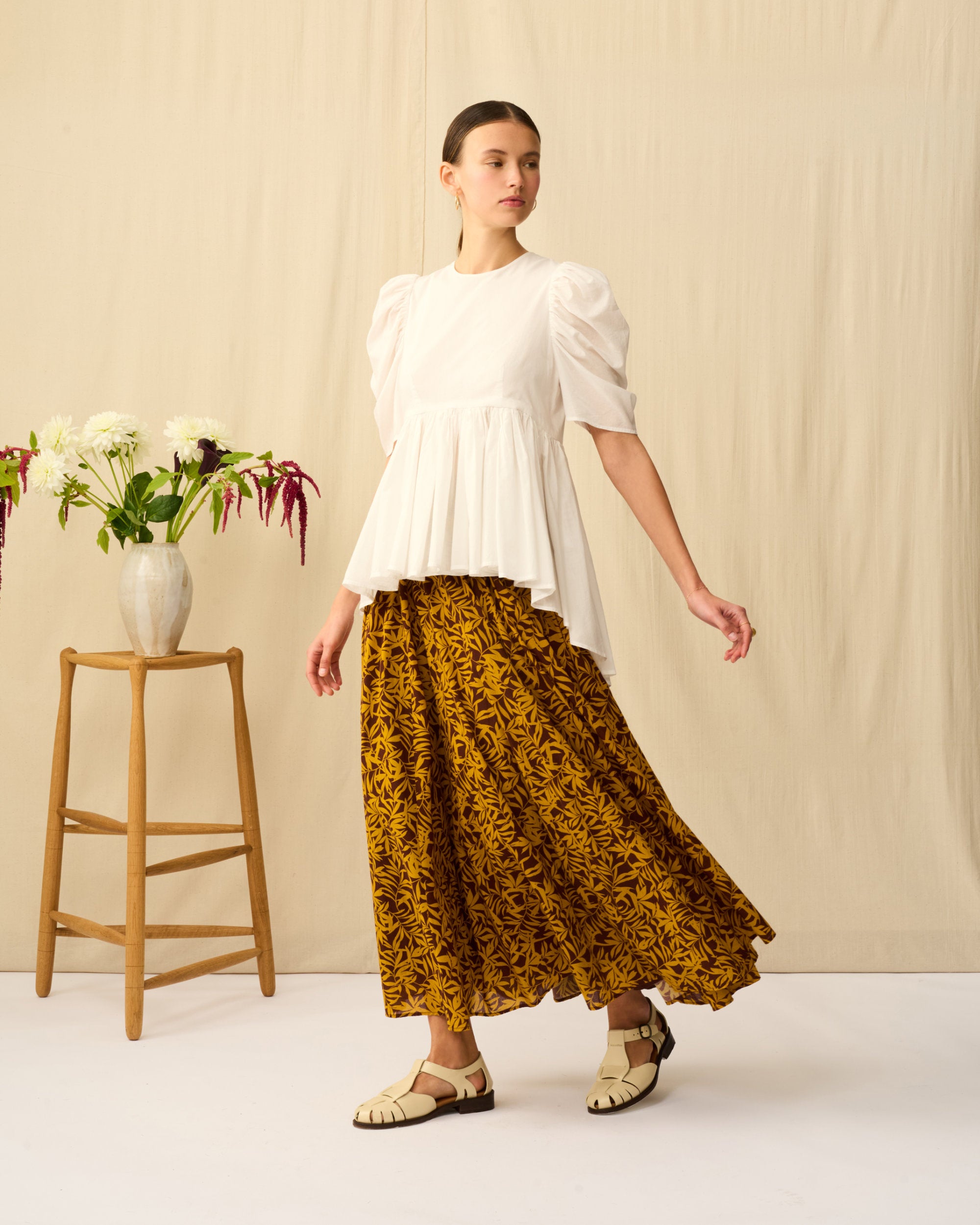 夜風のスカート Breezy Leaves/Brown